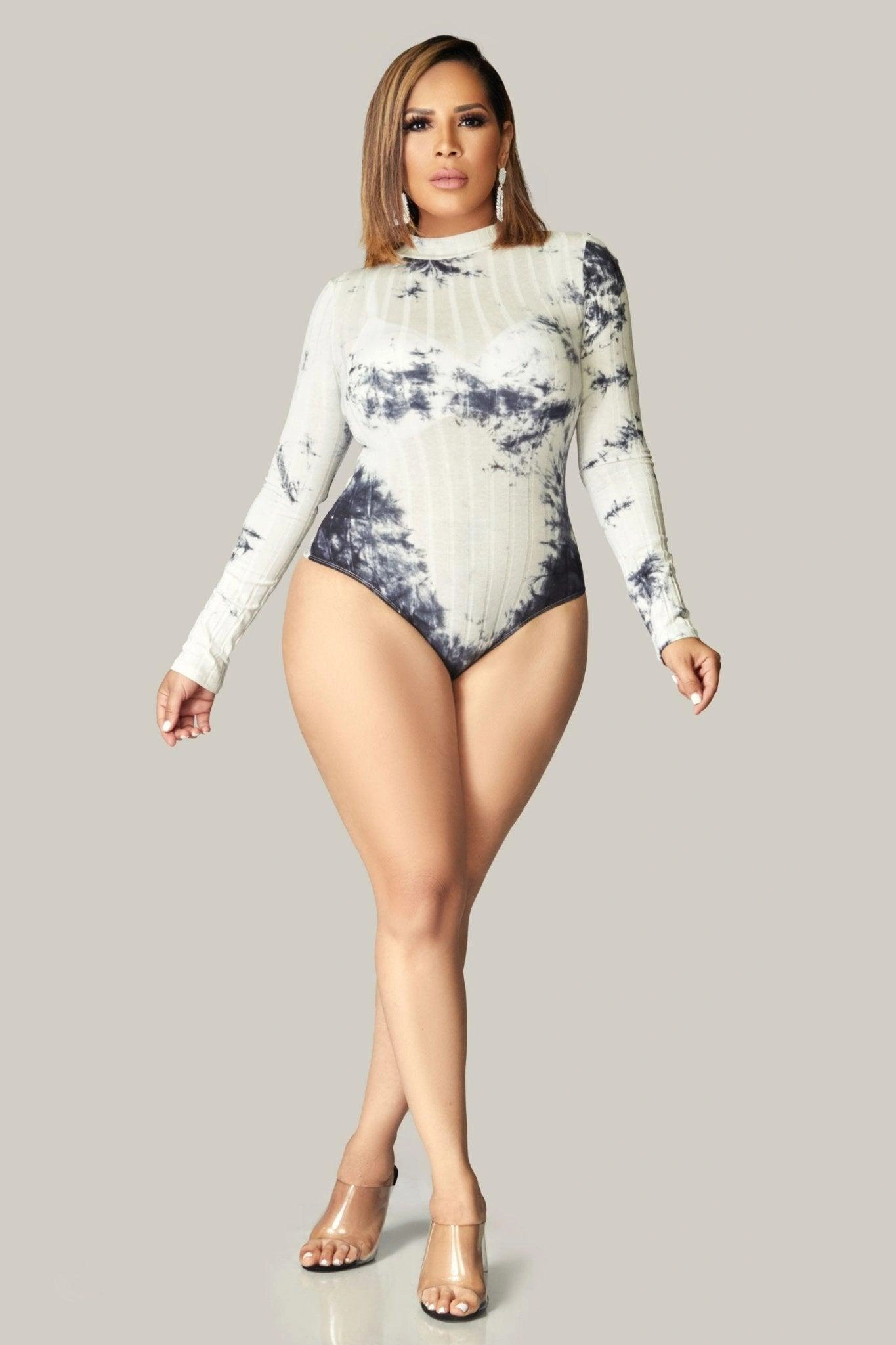 Groovy Tie Dye Ribbed Bodysuit - Long Sleeves & Mock Neck - Effortlessly Chic Style